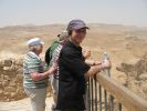 I am on the top of the famous ancient fortress Masada. By the way, the height of this mountain is 50 meters. But it is 450 meters higher than the Dead Sea. How about that?